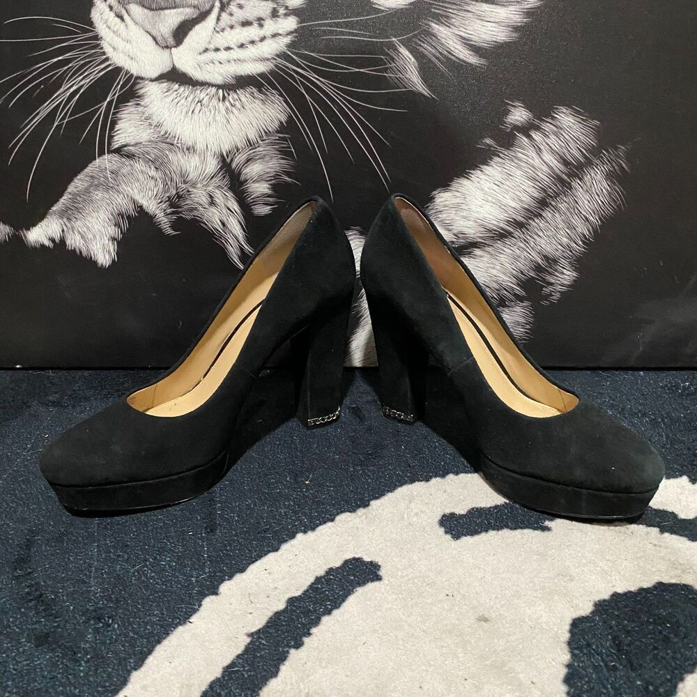 Michael Kors Sabrina Pump Heel Women's 9M Black Suede Slip-On Platform Party